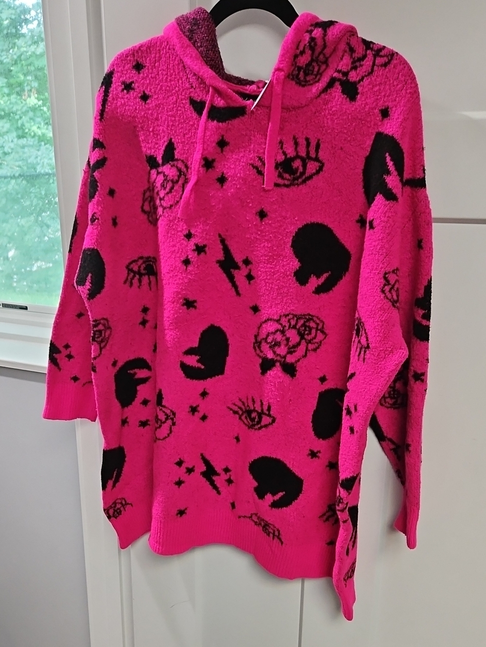 torrid Hot Pink and Black Graphic Cowl Neck Sweater